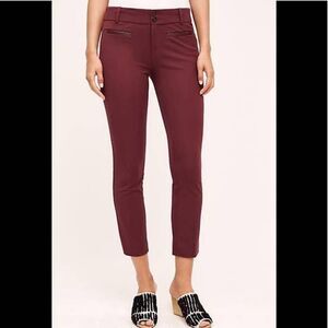 Anthropologie Essential Slim Cropped Burgundy Trousers Size 8